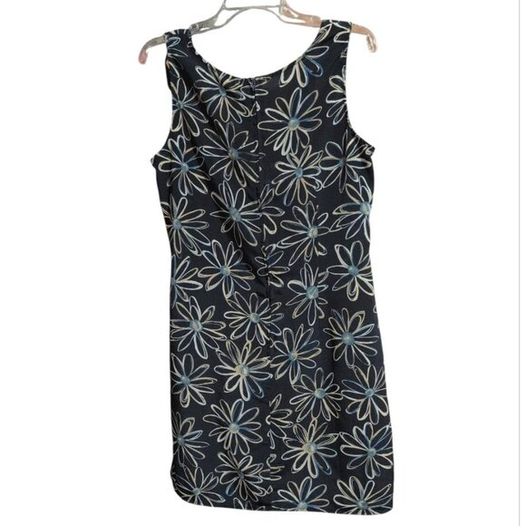 California Concepts Dress Navy Blue with White Flowers zip up Back Sleeveless - Picture 2 of 5